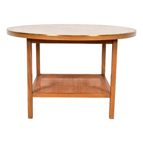 Paul McCobb Irwin Collection Mahogany, Brass, and Cane Leather Top Coffee Table, 1950s