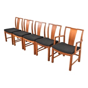 Michael Taylor for Baker Furniture Mid-Century Modern Walnut Dining Chairs, Set of Five