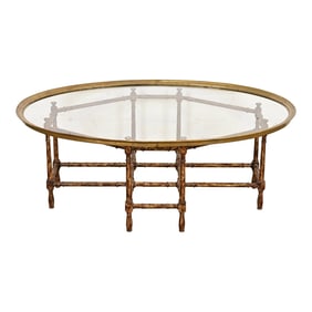 Baker Furniture Hollywood Regency Chinoiserie Faux Bamboo, Brass, and Glass Cocktail Table