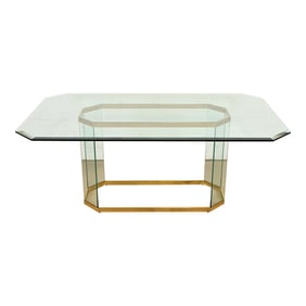 Leon Rosen for Pace Collection Mid-Century Modern Brass and Glass Pedestal Dining Table, 1970s