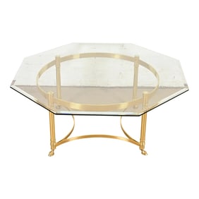 Labarge Hollywood Regency Brass and Glass Hooved Feet Cocktail Table, Circa 1960s