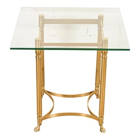 Labarge Hollywood Regency Brass and Glass Side Table With Hooved Feet, Circa 1960s