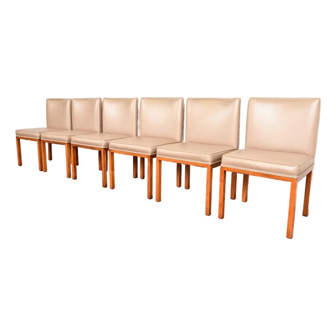 John Widdicomb Style Modern Parsons Leather Dining Chairs, Set of Six (1 of 12)