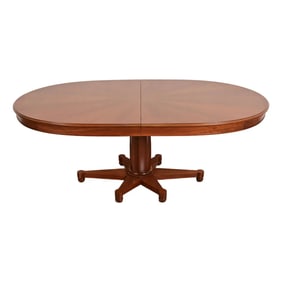 John Widdicomb Mid-Century Regency Cherry Wood Pedestal Extension Dining Table, Newly Refinished
