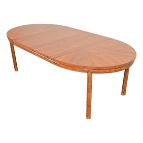 Henredon Mid-Century Hollywood Regency Pecan Wood Extension Dining Table, Newly Refinished
