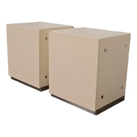 Milo Baughman for Thayer Coggin Cream Lacquer and Chrome Nightstands, Pair