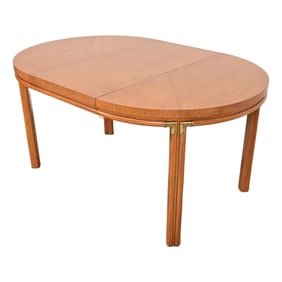 Drexel Mid-Century Hollywood Regency Campaign Pecan Wood Extension Dining Table, Newly Refinished