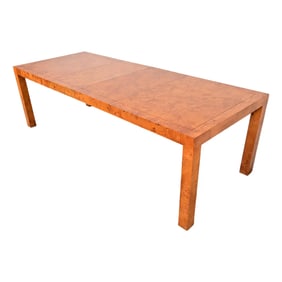 Milo Baughman Style Mid-Century Modern Burl Wood Parsons Extension Dining Table, Circa 1970s