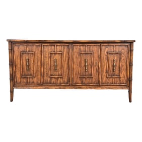 Mid-Century Hollywood Regency Chinoiserie Fruitwood Faux Bamboo Credenza by National Mt. Airy