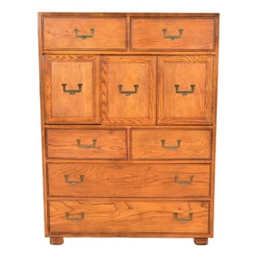 Henredon Mid-Century Modern Campaign Oak Gentleman's Chest, Circa 1970s