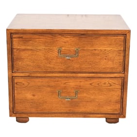 Henredon Mid-Century Modern Campaign Oak Nightstand, Circa 1970s