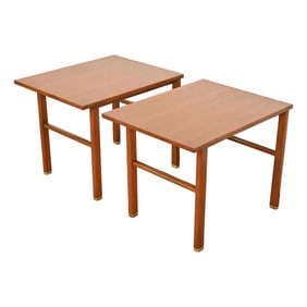 Edward Wormley for Dunbar Walnut and Brass Nightstands or End Tables, Pair