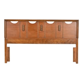 Mayan Collection Mid-Century Modern Sculpted Walnut Queen Size Headboard, 1960s
