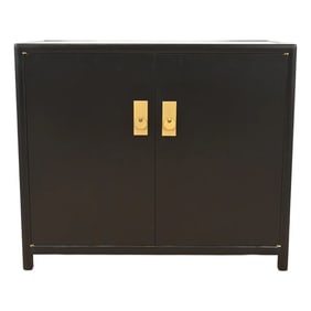 Michael Taylor for Baker Hollywood Regency Black Lacquered Bar Cabinet, Newly Refinished