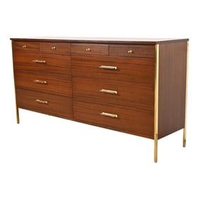 Paul McCobb for Directional Mid-Century Modern Mahogany and Brass Ten-Drawer Dresser or Credenza
