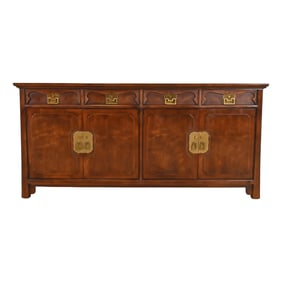 Henredon Hollywood Regency Chinoiserie Walnut Sideboard Credenza, Circa 1970s