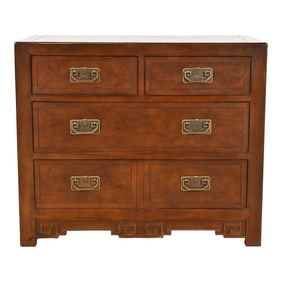 Michael Taylor for Baker Furniture Hollywood Regency Chinoiserie Carved Walnut Dresser Chest