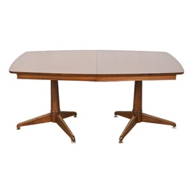 Kent Coffey Perspecta Mid-Century Modern Sculpted Walnut Double Pedestal Extension Dining Table