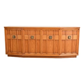Henredon Style Mid-Century Modern Sculpted Walnut Sideboard Credenza, 1960s
