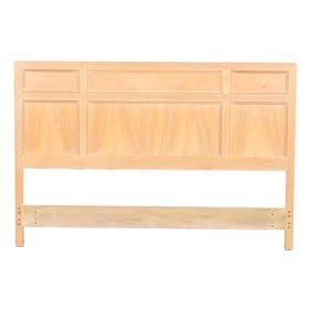 Henredon Style Mid-Century Modern Campaign White Oak and Burl Wood Queen Size Headboard, Circa 1970s