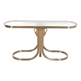 Design Institute America Modern Brushed Steel and Brass Glass Top Swan Console Table