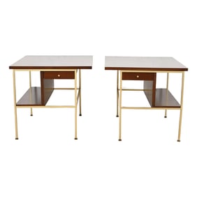 Paul McCobb Irwin Collection Mahogany and Brass Nightstands or End Tables, Newly Refinished