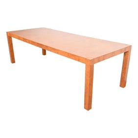 Milo Baughman Style Burl Wood Parsons Extension Dining Table by Lane, Newly Refinished