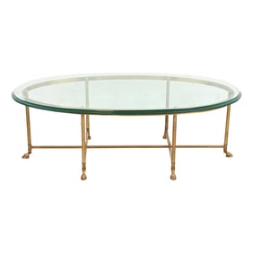 Labarge Hollywood Regency Brass and Glass Hooved Feet Cocktail Table, Circa 1960s