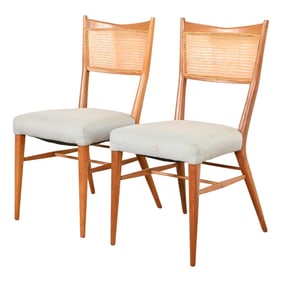 Paul McCobb for Directional Sculpted Mahogany and Cane Dining Chairs or Side Chairs, Pair
