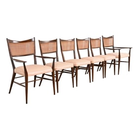 Paul McCobb Connoisseur Collection Sculpted Mahogany and Cane Dining Chairs, Set of Six