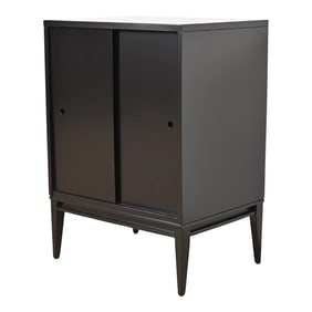 Paul McCobb Planner Group Black Lacquered Record Cabinet With Sliding Doors, Newly Refinished