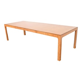 Milo Baughman Style Burl Wood Parsons Extension Dining Table by Henredon, Newly Refinished