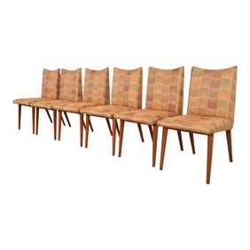 Bert England for Johnson Furniture Mid-Century Modern Walnut Upholstered Dining Chairs, Set of Six