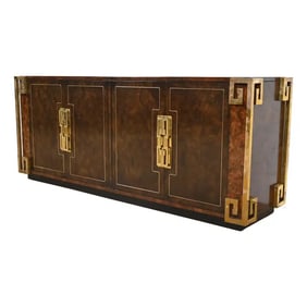 William Doezema for Mastercraft Mid-Century Modern Burl Wood and Brass Greek Key Sideboard Credenza