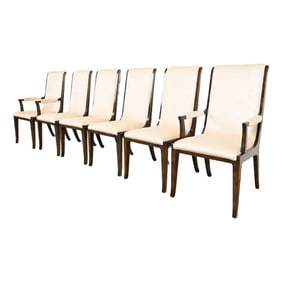 William Doezema for Mastercraft Attributed Hollywood Regency Burl Wood and Brass Dining Chairs
