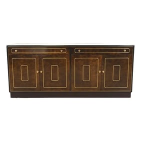 Romweber Mid-Century Hollywood Regency Burl Wood and Brass Sideboard Credenza, Circa 1970s