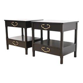 American of Martinsville Mid-Century Modern Black Lacquered Nightstands, Newly Refinished