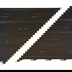 Michael Taylor for Baker Far East Collection Black Lacquered Dresser Chest, Newly Refinished: A stunning mid-century modern Hollywood Regency Chinoiserie five-drawer dresser or chest of drawers By Michael Taylor for Baker Furniture, "Far East" Collection USA, 1960s Black lacquered walnut, with