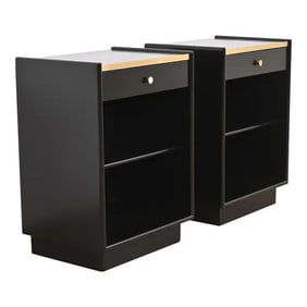 Harvey Probber Black Lacquered Mahogany and Brass Nightstands, Newly Refinished