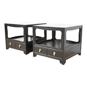 Michael Taylor for Baker Far East Collection Black Lacquered Nightstands or End Tables