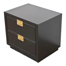 Henredon Hollywood Regency Black Lacquered Campaign Nightstand, Newly Refinished