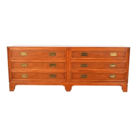 Baker Furniture Hollywood Regency Campaign Walnut Dresser or Credenza