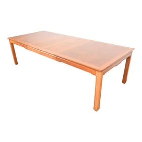 Henredon Mid-Century Hollywood Regency Burl Wood Extension Dining Table, Newly Refinished