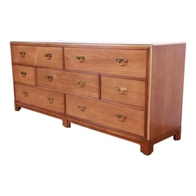 Michael Taylor for Baker Furniture Hollywood Regency Cherry Wood and Brass Dresser
