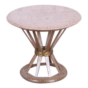 Edward Wormey for Dunbar Style Sheaf of Wheat Marble-Top Side Table