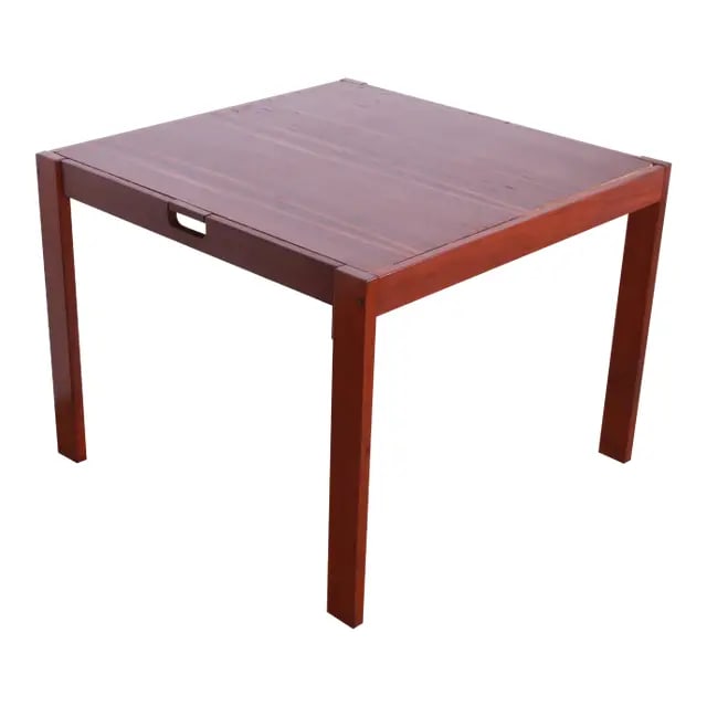 Michel Arnoult Brazilian Rosewood Flip Top Game Table, 1978: A rare mid-century modern game table By Michel Arnoult for Forene S.A. Moveis do Nordeste, "Alagoas Collection" Brazil, 1978 Brazilian rosewood, with green felt to one side of top. Measures: 35.75"W x