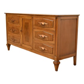 Romweber Mid-Century Hollywood Regency Walnut and Burl Wood Long Dresser or Credenza, Circa 1960s