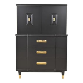John Widdicomb Hollywood Regency Campaign Black Lacquered Gentleman's Chest, Newly Refinished
