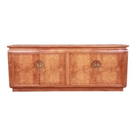 Raymond Sobota for Century Hollywood Regency Chinoiserie Burl Wood Sideboard Credenza