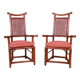 Henry Olko for Willow and Reed Pagoda Collection Sculpted Rattan and Cane Throne Chairs